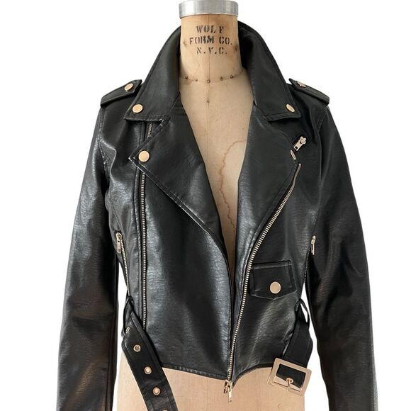 Black Faux Leather Biker Jacket with Belt
Size S - Picture 5 of 6